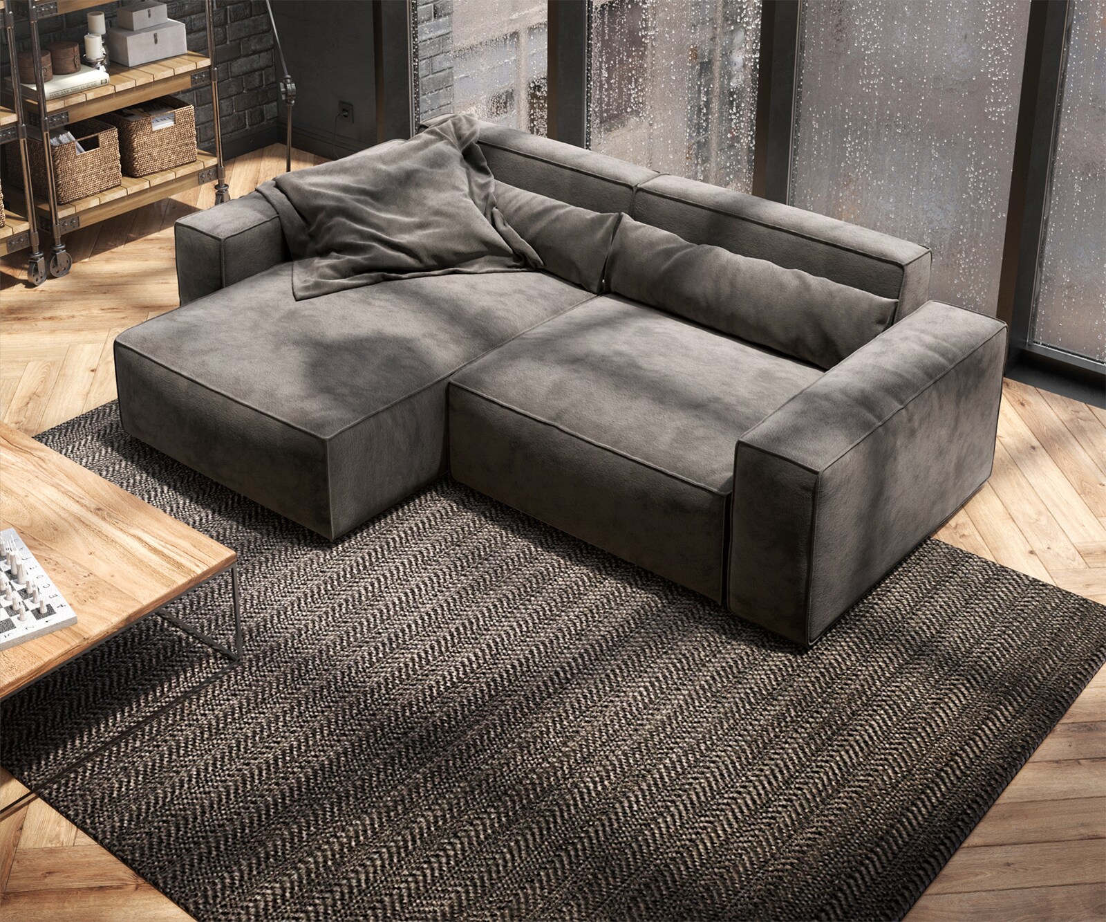 Ecksofa Sirpio 230x155 cm Mikrofaser Khakibraun Recamiere variabel 3