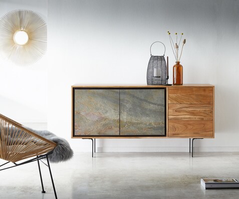 Sideboard Juwelo 150 cm Akazie Natur mit Steinfurnier 