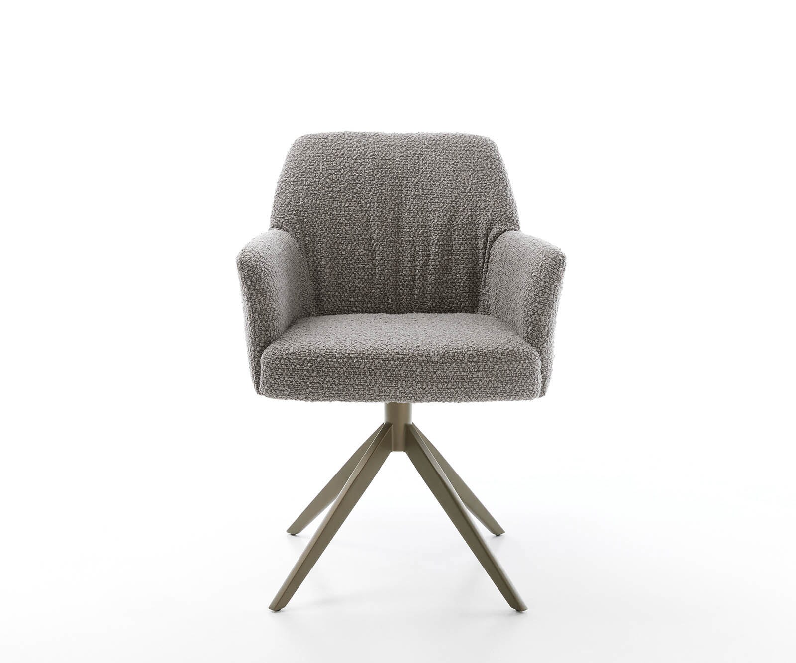 Drehstuhl Xana-Flex mit Armlehnen Bouclé Silbergrau Kreuzgestell breit Effektfinish Titan 360° drehbar Taschenfederkern 1
