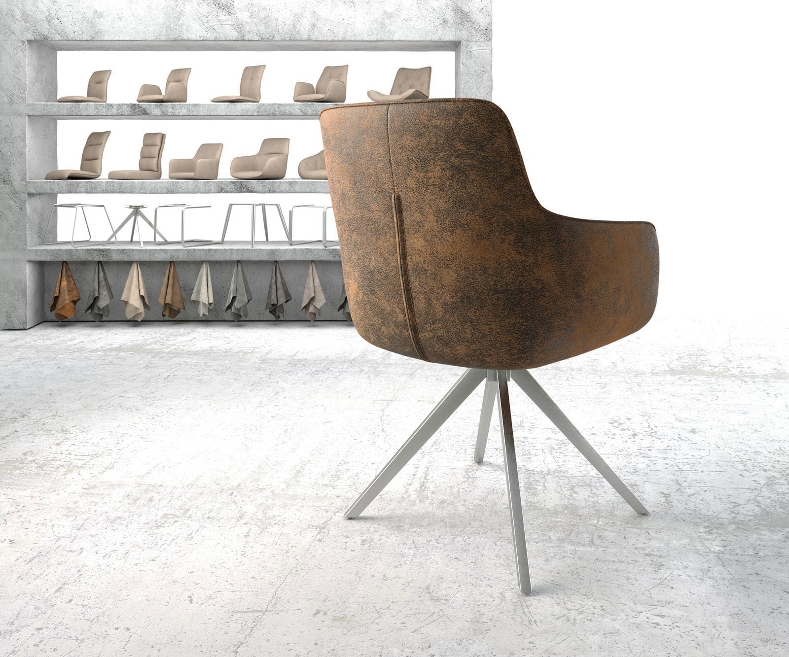 Drehstuhl Pejo-Flex Braun Antik Kreuzgestell kantig Edelstahl 180° drehbar 3 Drehstuhl Pejo-Flex Braun Antik Kreuzgestell kantig Edelstahl 180° drehbar 3