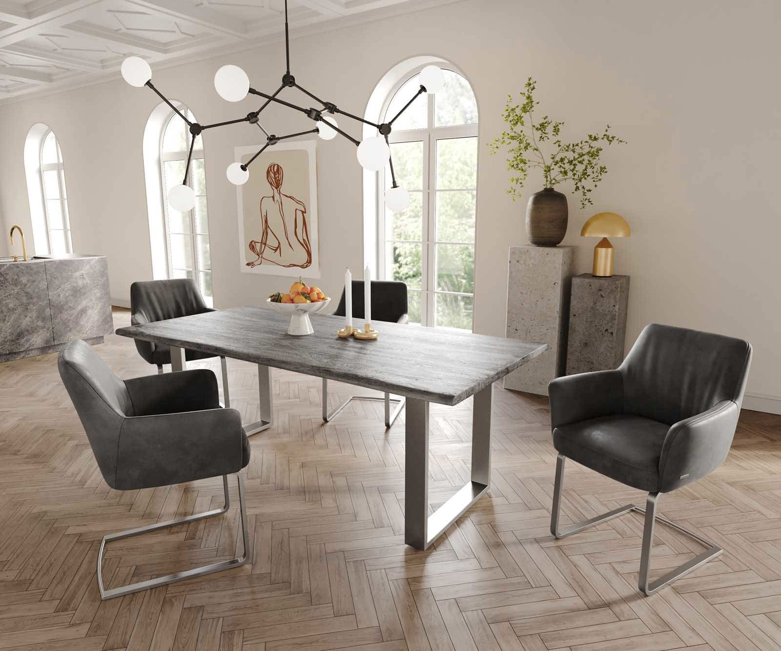 Freischwinger Xana-Flex mit Armlehnen Mikrofaser Anthrazit Vintage Freischwinger flach Edelstahl Taschenfederkern 4 Freischwinger Xana-Flex mit Armlehnen Mikrofaser Anthrazit Vintage Freischwinger flach Edelstahl Taschenfederkern 4