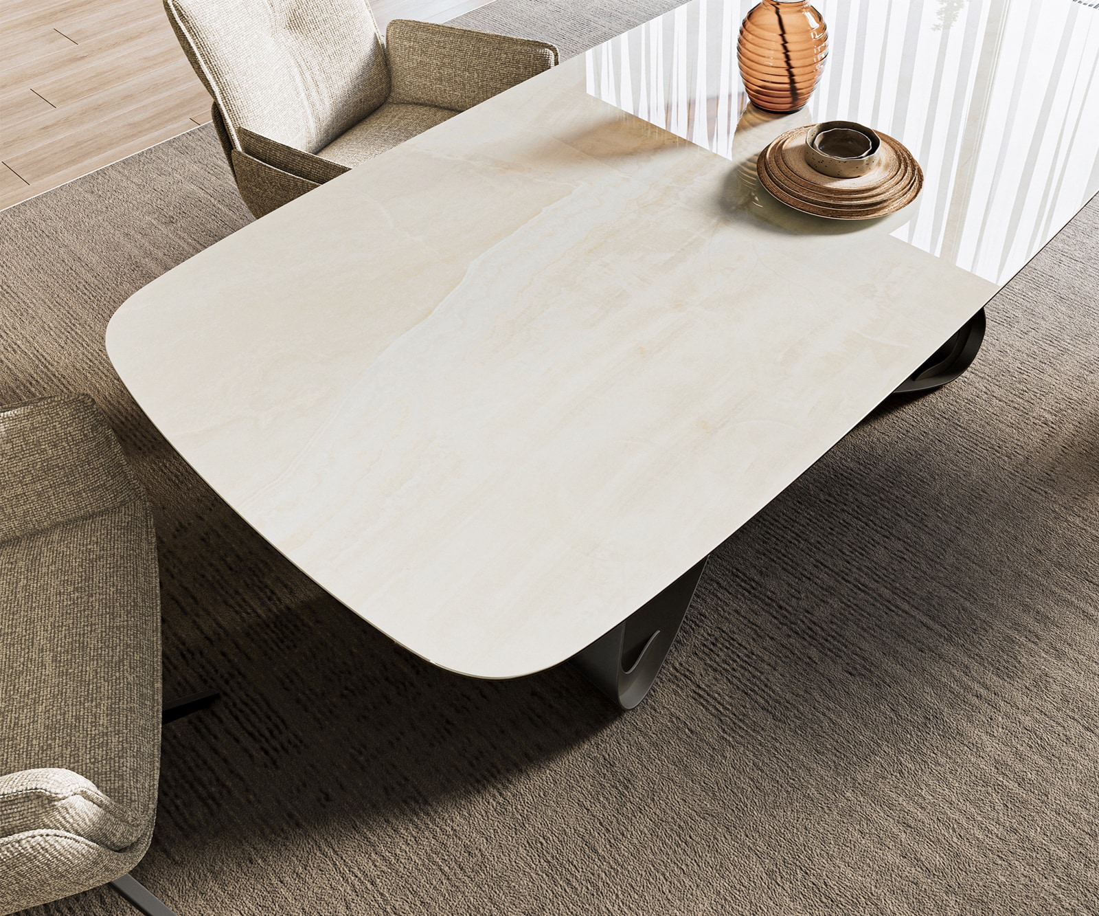 Esstisch Edge Boot 200x100 cm Keramik Onyx Champagne W-Gestell Metall Schwarz 4