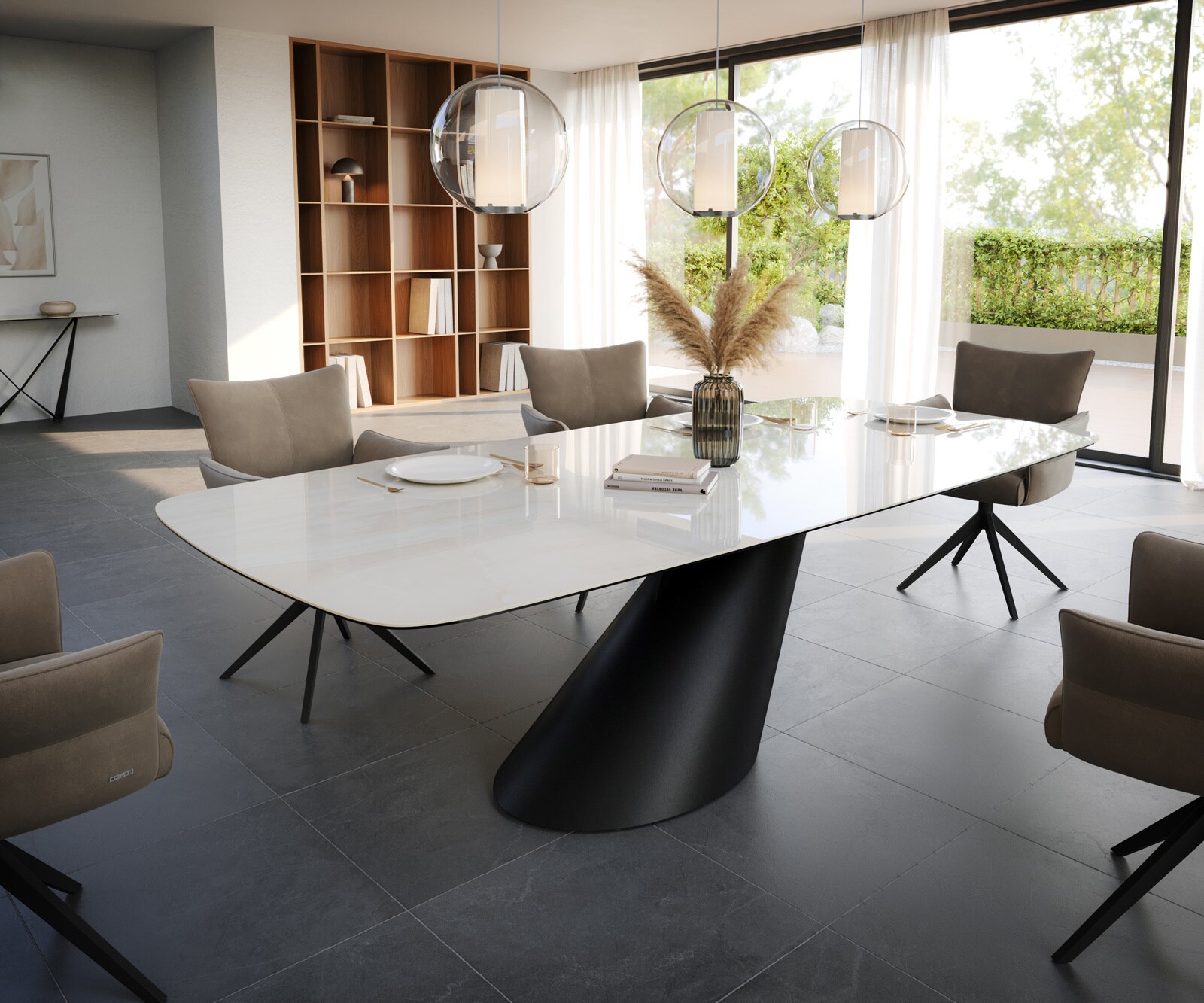 Esstisch Edge Boot 260x120 cm Keramik Onyx Champagne Cono Metall Schwarz 1