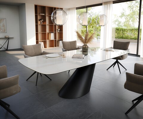 Esstisch Edge Boot 260x120 cm Keramik Onyx Champagne Cono Metall Schwarz