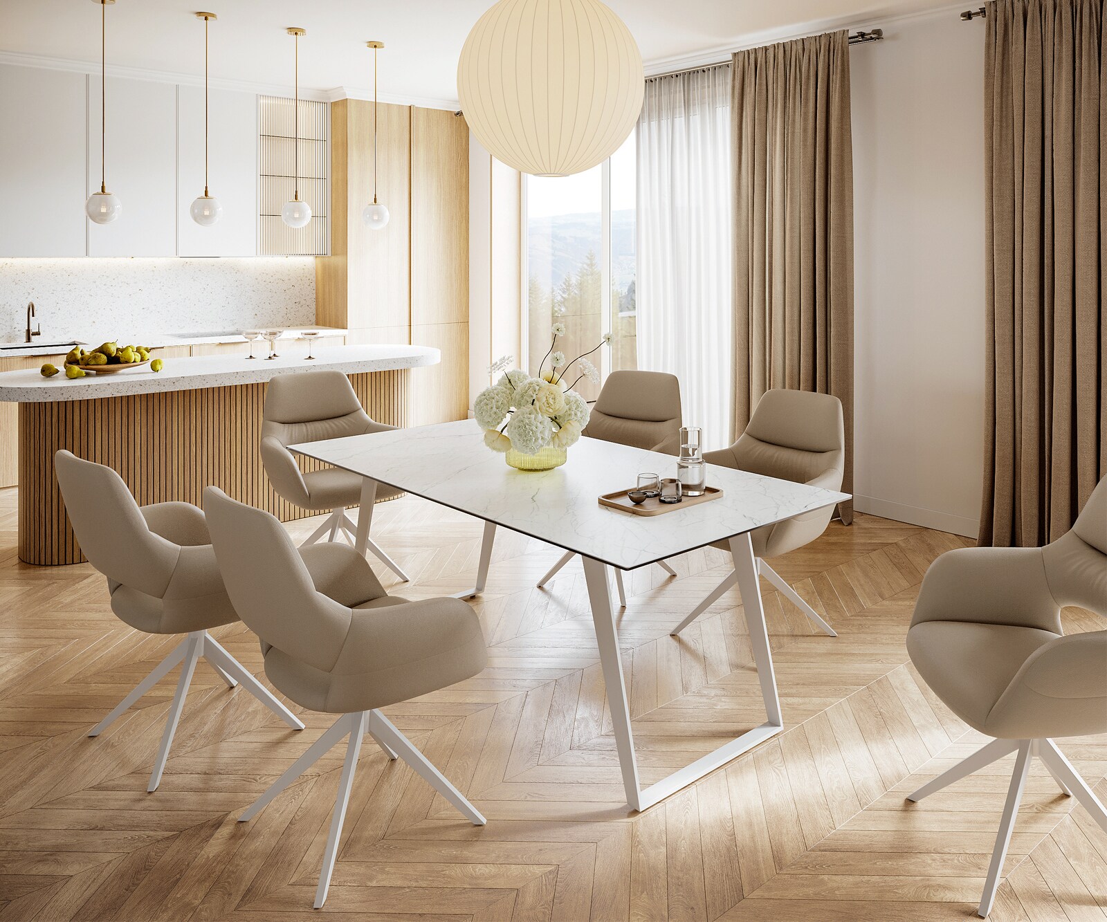 Esstisch Edge 200x100 cm Keramik Laminam® Statuarietto Weiß Metall Schräg Weiß 6