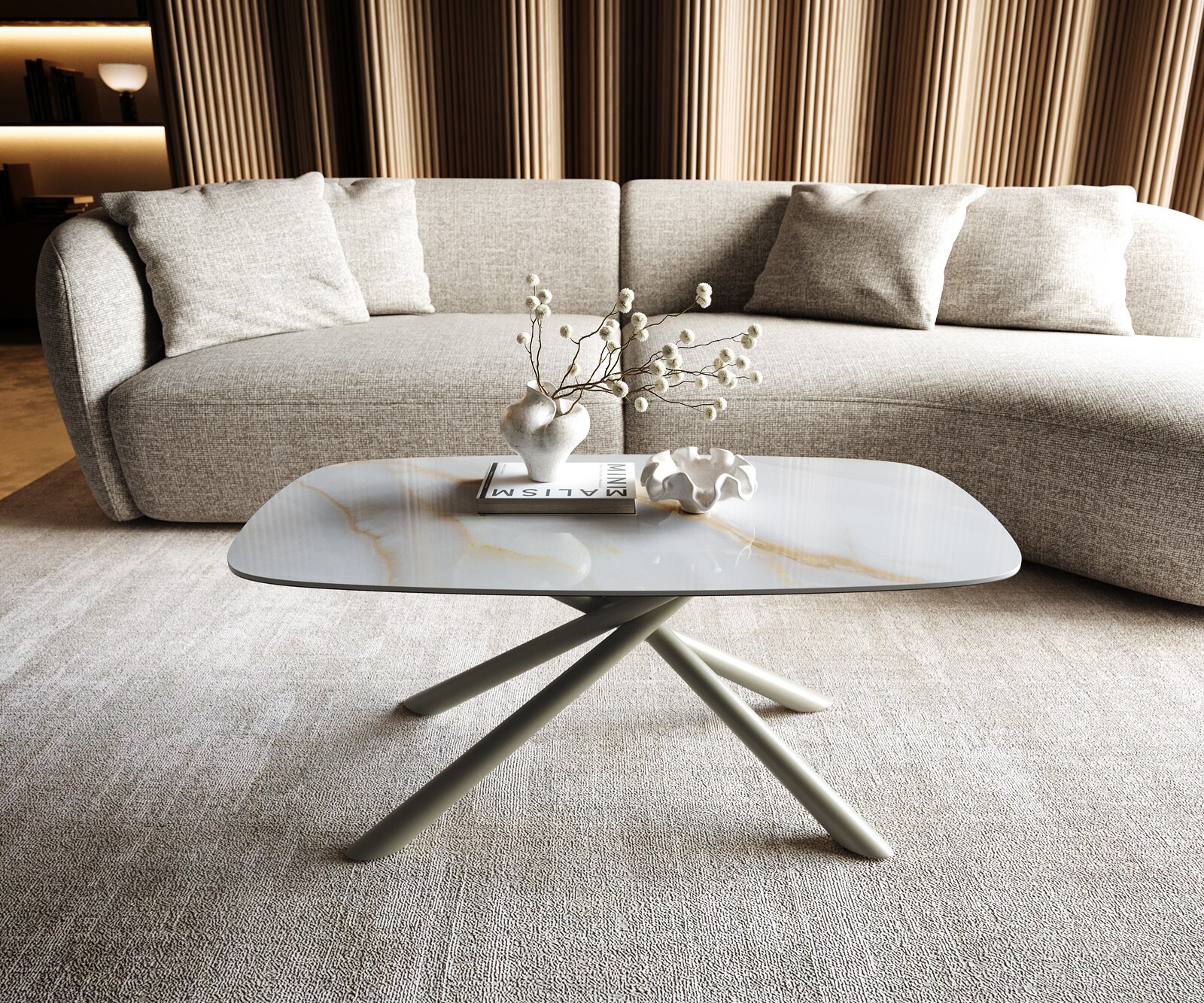 Couchtisch Edge Boot 100x50 cm Keramik Onyx Pearl Sarity Metall Effektfinish Titan 1