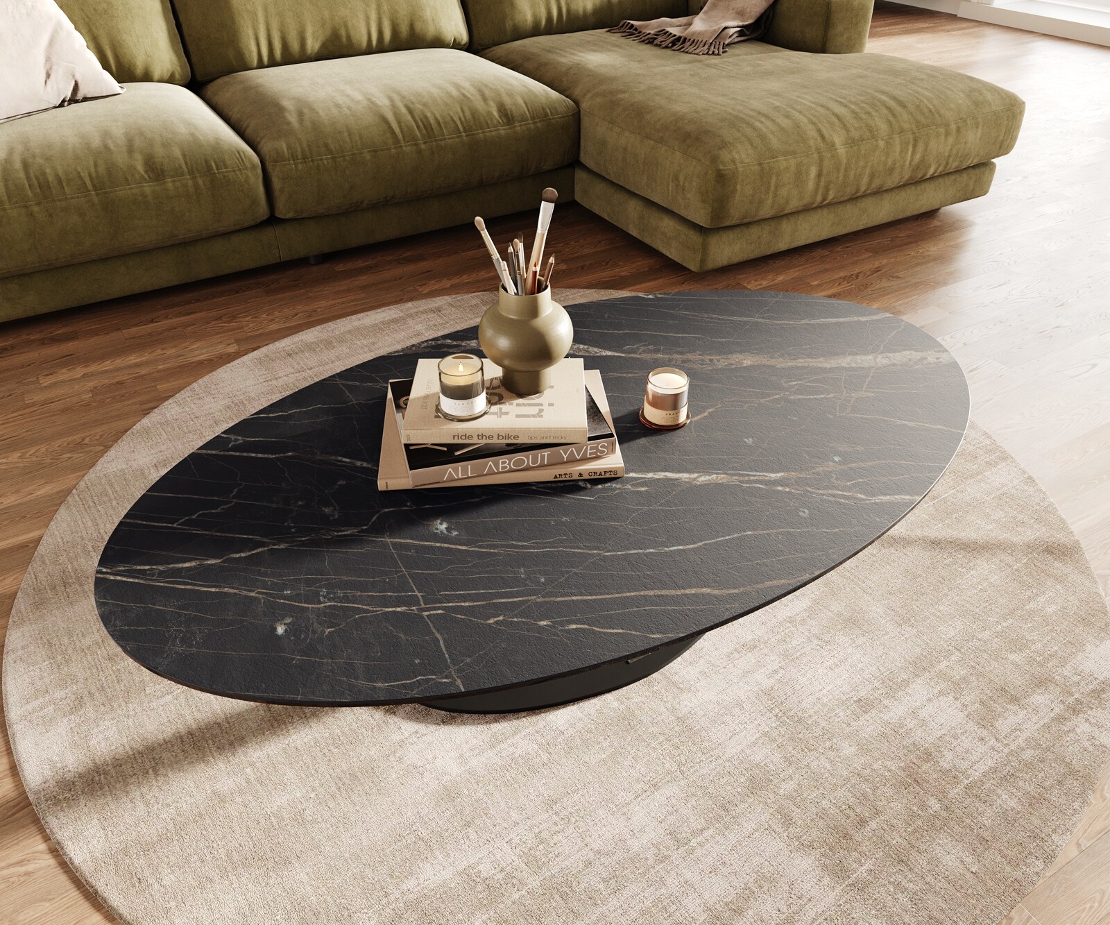 Couchtisch Edge Oval 140x80 cm Keramik Laminam® Noir Desir Braun Vibany Metall Schwarz 3