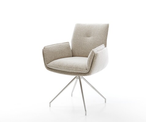 Esszimmerstuhl Nela-Flex Webstoff Soft Beige Kreuzgestell konisch Edelstahl