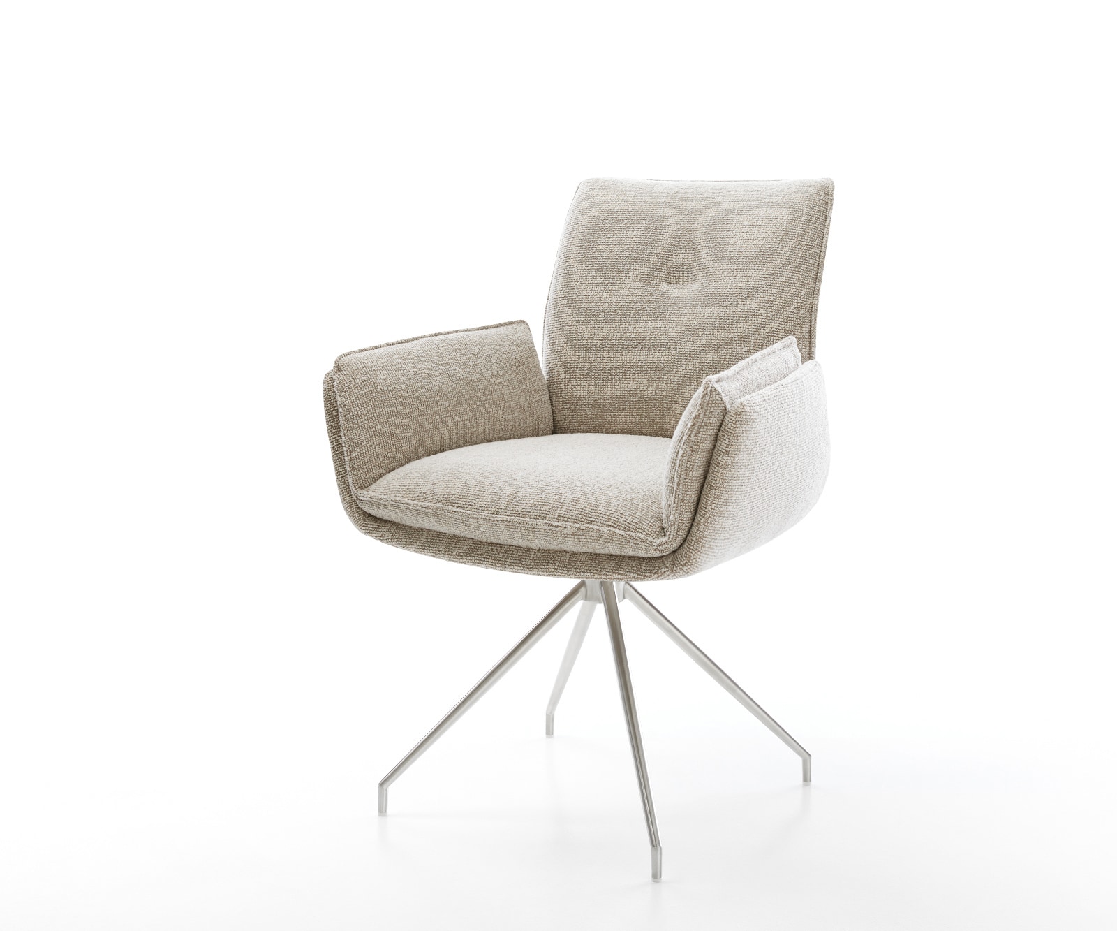 Esszimmerstuhl Nela-Flex Webstoff Soft Beige Kreuzgestell konisch Edelstahl
