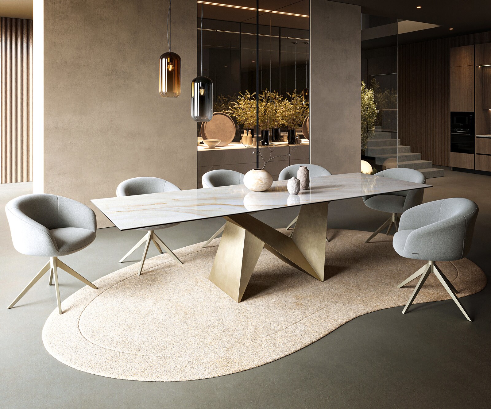 Esstisch Edge 300x100 cm Keramik Onyx Pearl Origami Metallic Gold 7