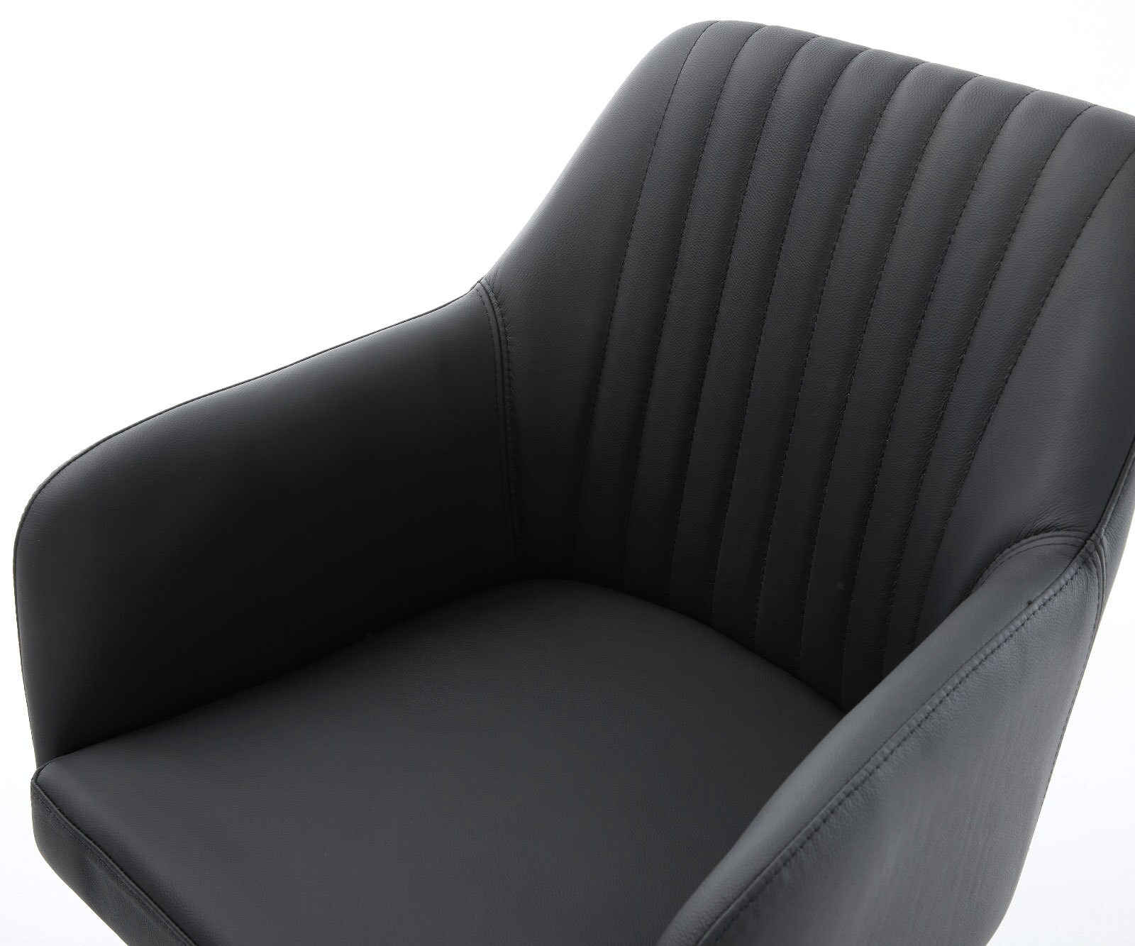 Drehstuhl Greg-Flex Echt-Leder Schwarz Kreuzgestell breit Edelstahl 360° drehbar Wippfunktion Taschenfederkern 4