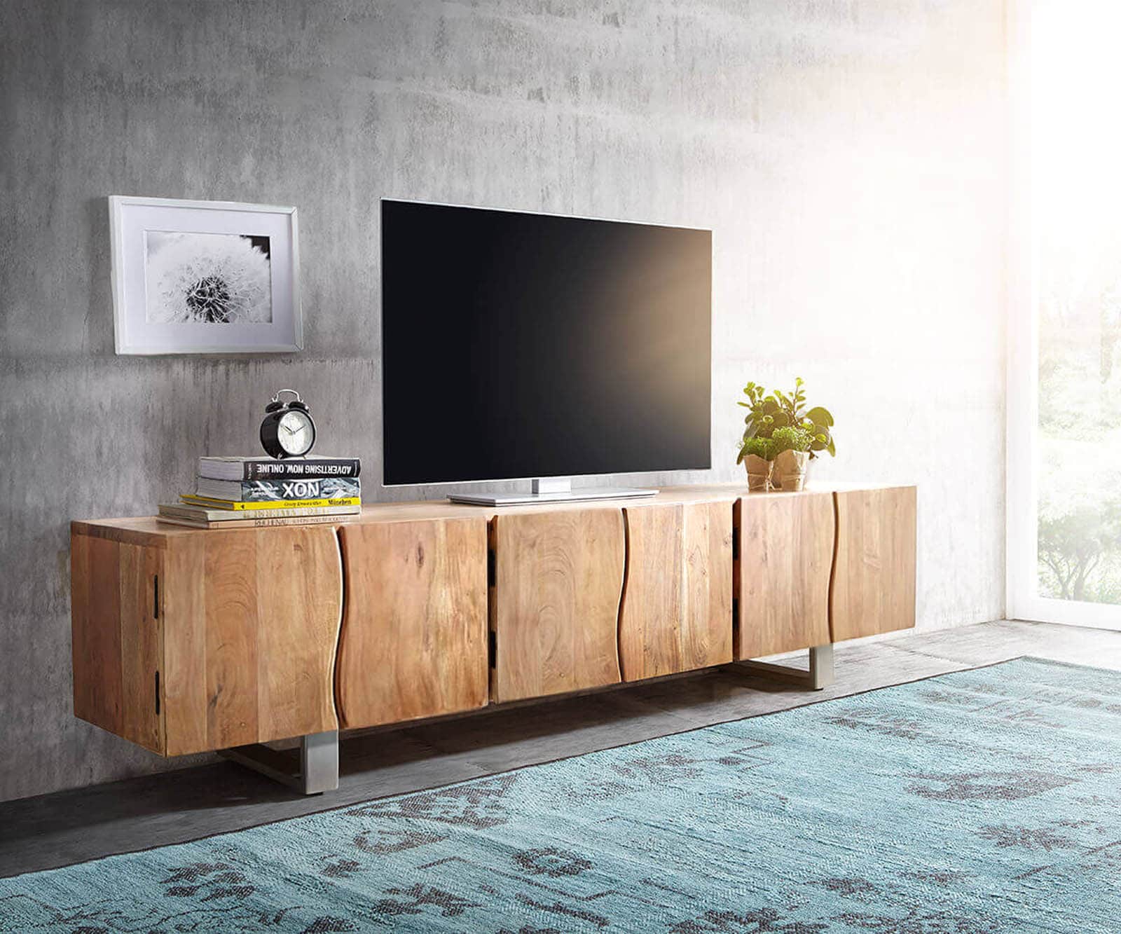 Fernsehtisch Live-Edge 220 cm 6 Türen Baumkante Lowboard	 Fernsehtisch Live-Edge 220 cm 6 Türen Baumkante Lowboard