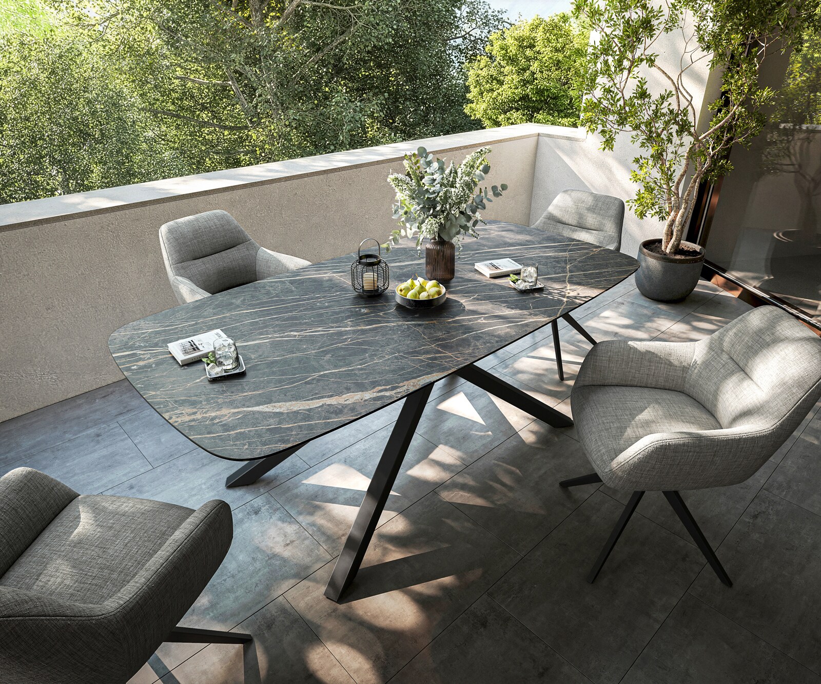 Outdoortisch Edge Boot 200x100 cm Keramik Laminam® Noir Desir Braun Kreuzgestell Rechteck Schwarz 3