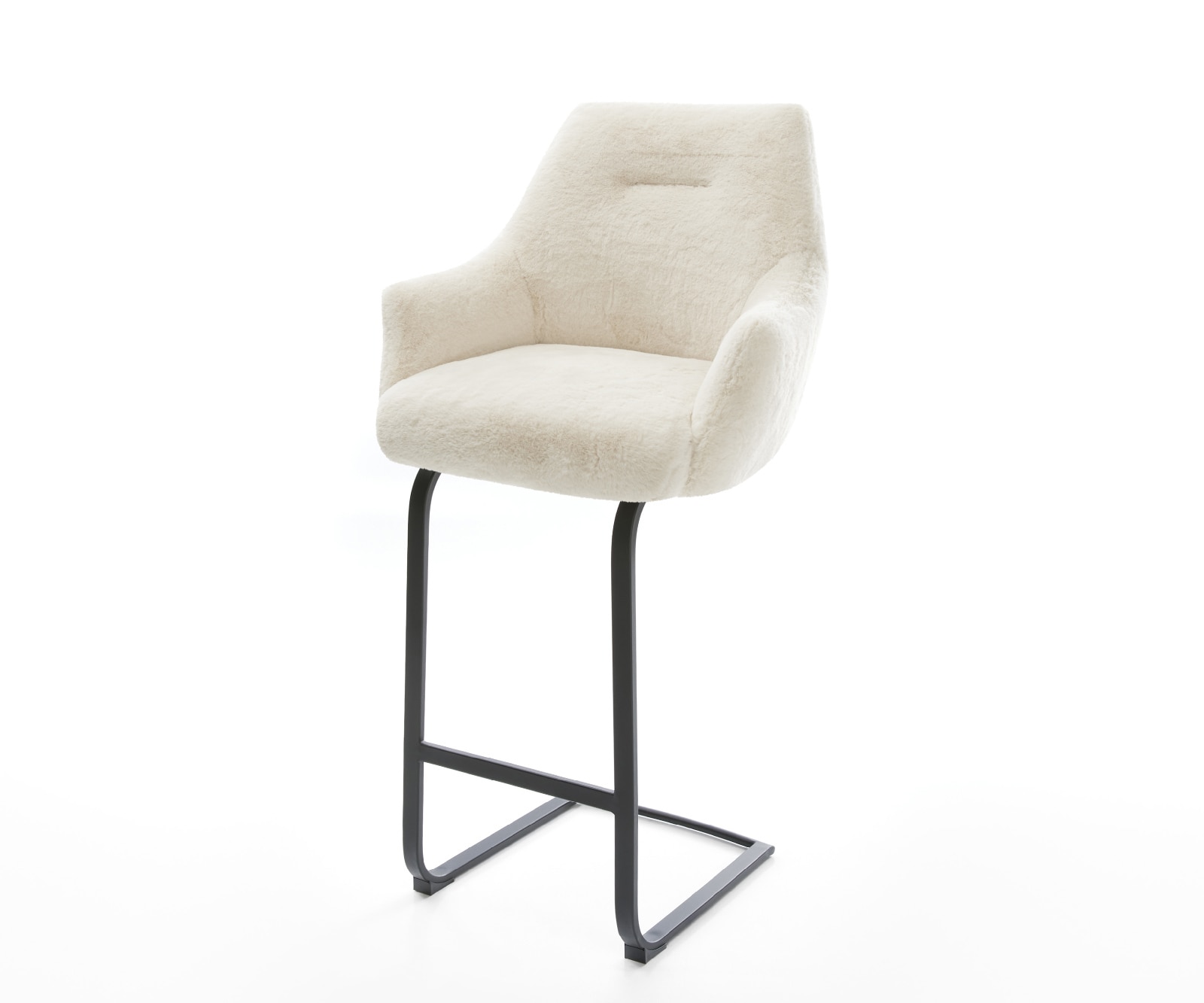 Barstuhl Alja-Flex Plüsch Creme-Weiß Freischwinger Flach Metall Schwarz Taschenfederkern 1