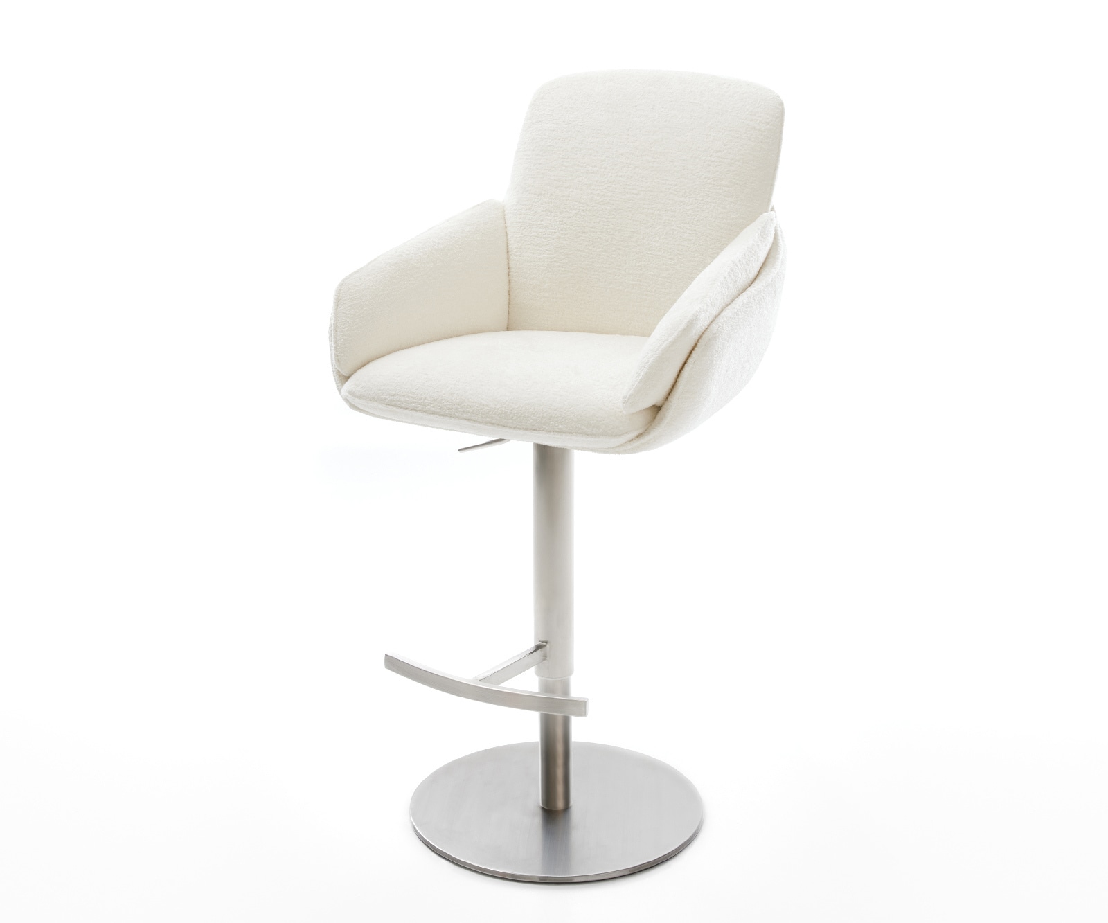 Barstuhl Luan-Flex Bouclé Soft Beige Drehfuß höhenverstellbar Edelstahl Silberfarben