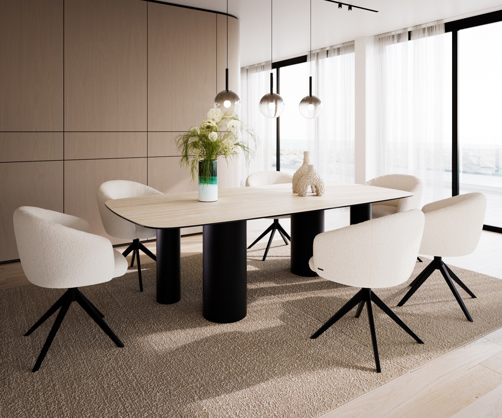 Esstisch Edge Boot 240x120 cm Keramik Travertin Natur Pilier Metall Schwarz 4