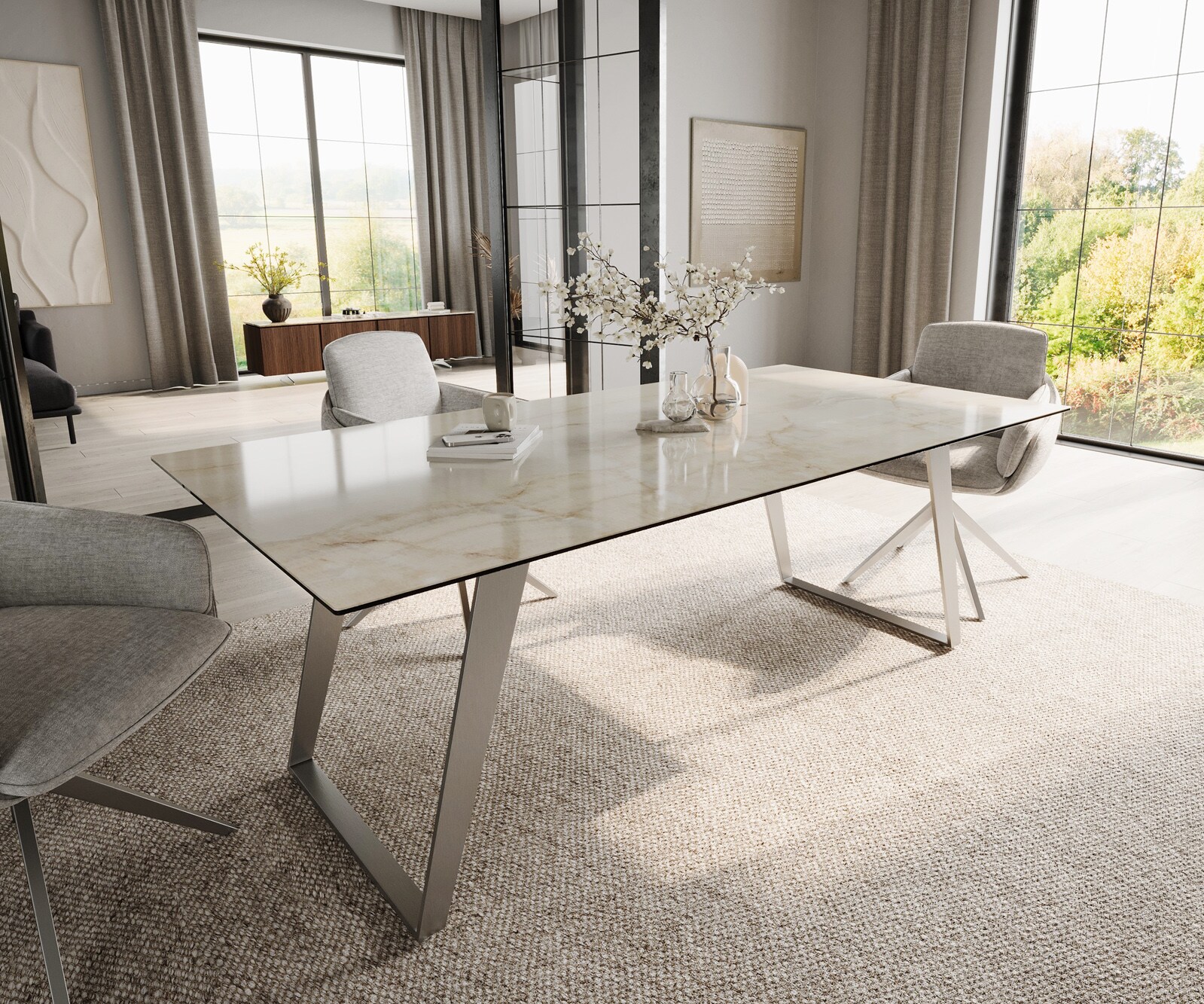 DELIFE Esstisch Edge 200x100 Keramik Laminam Onice Oro ℃Edelstahl Schräg