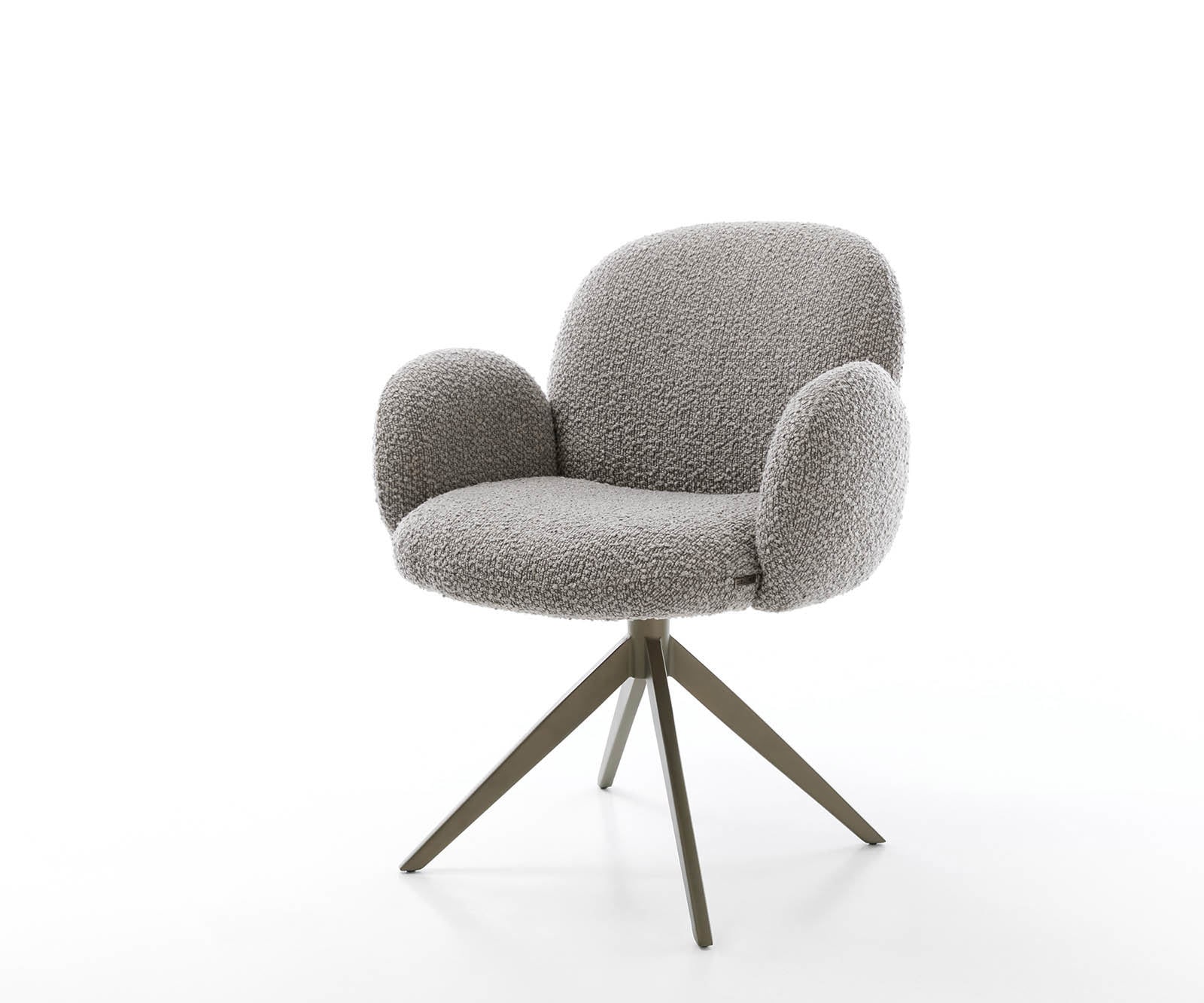 Drehstuhl Nube-Flex mit Armlehnen Bouclé Silbergrau Kreuzgestell breit Effektfinish Titan 360° drehbar Taschenfederkern