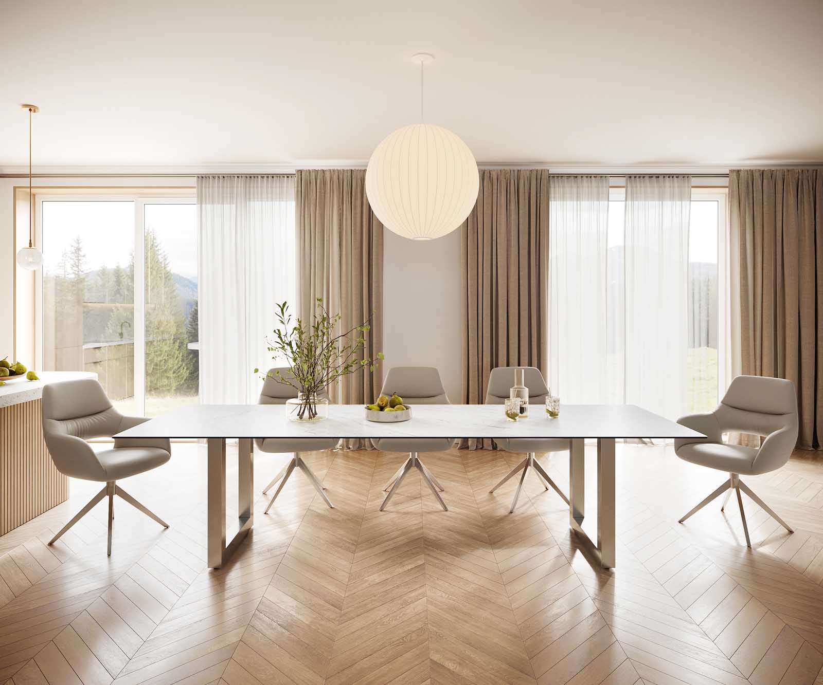 Esstisch Edge 300x100 Keramik Laminam® Statuarietto Weiß Edelstahl Breit 1