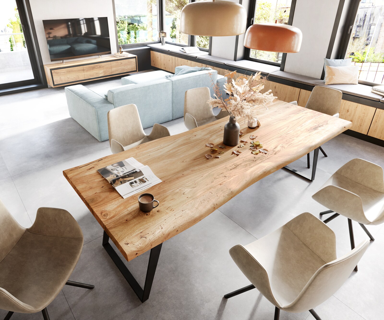 Esstisch Edge 260x100 XL Akazie Natur Metall Schräg Live-Edge 3