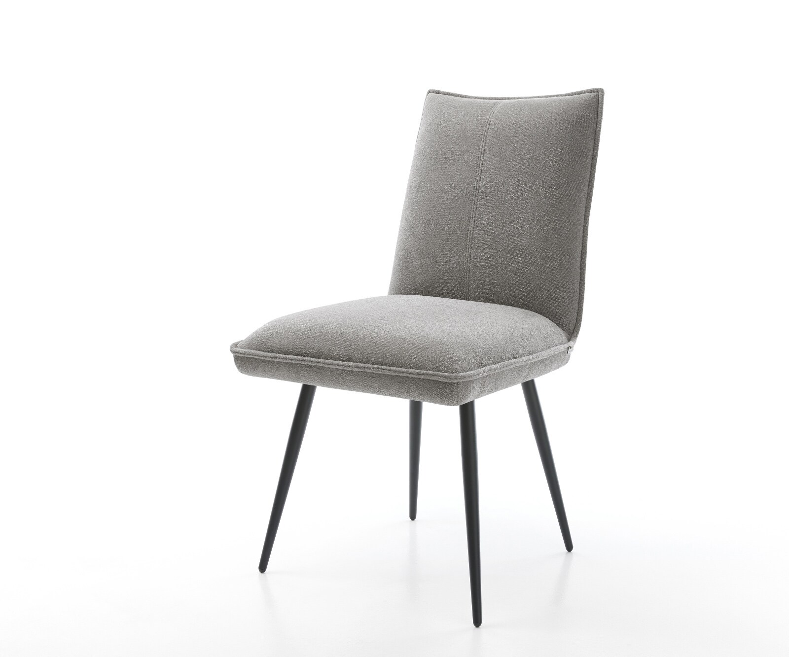 Chaise-de-salle-à-manger Lelio-Flex tissu structuré doux gris 4 pieds coniques noir resorts ensachés