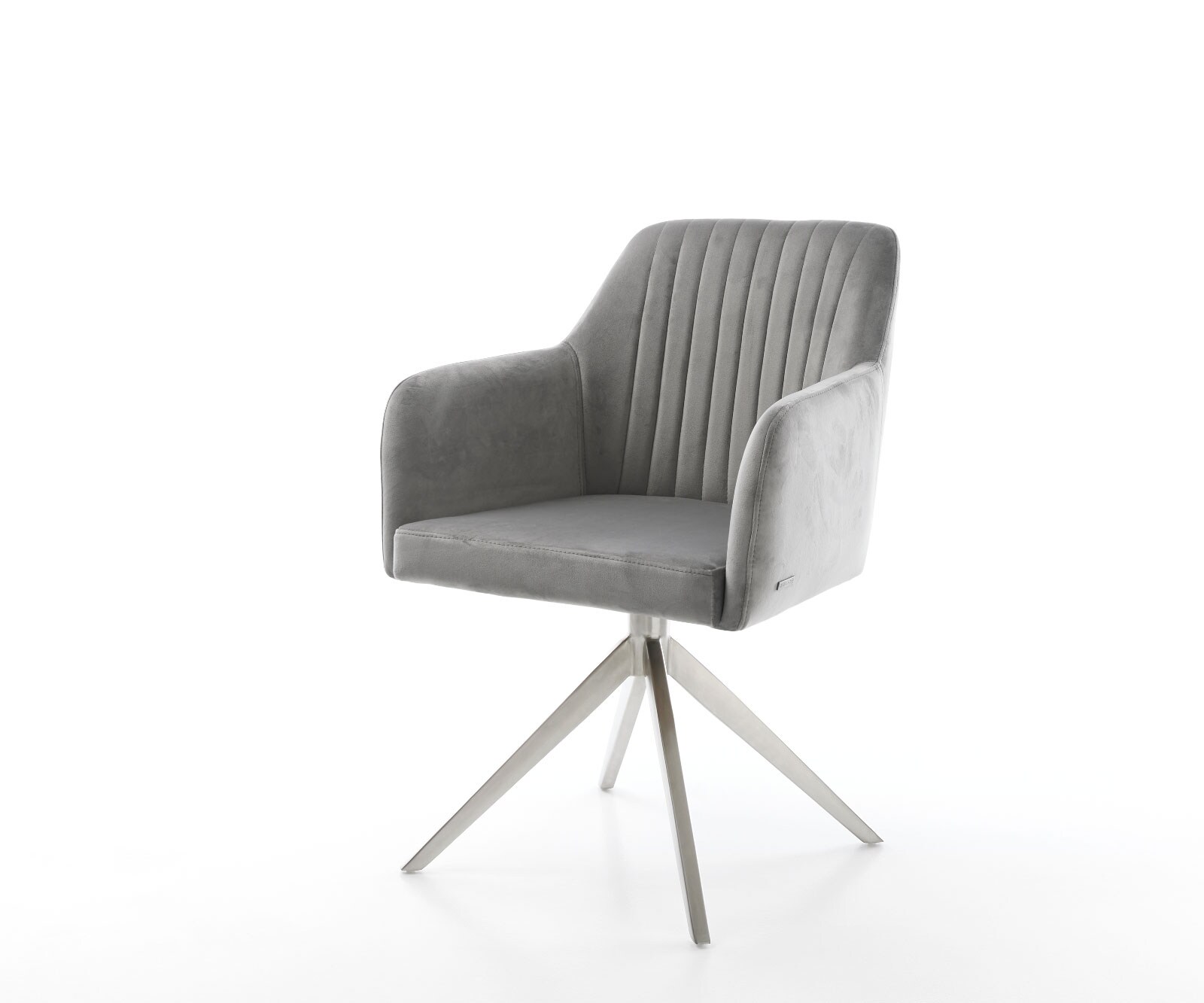Drehstuhl Greg-Flex Samt Grau Kreuzgestell breit Edelstahl 360° drehbar