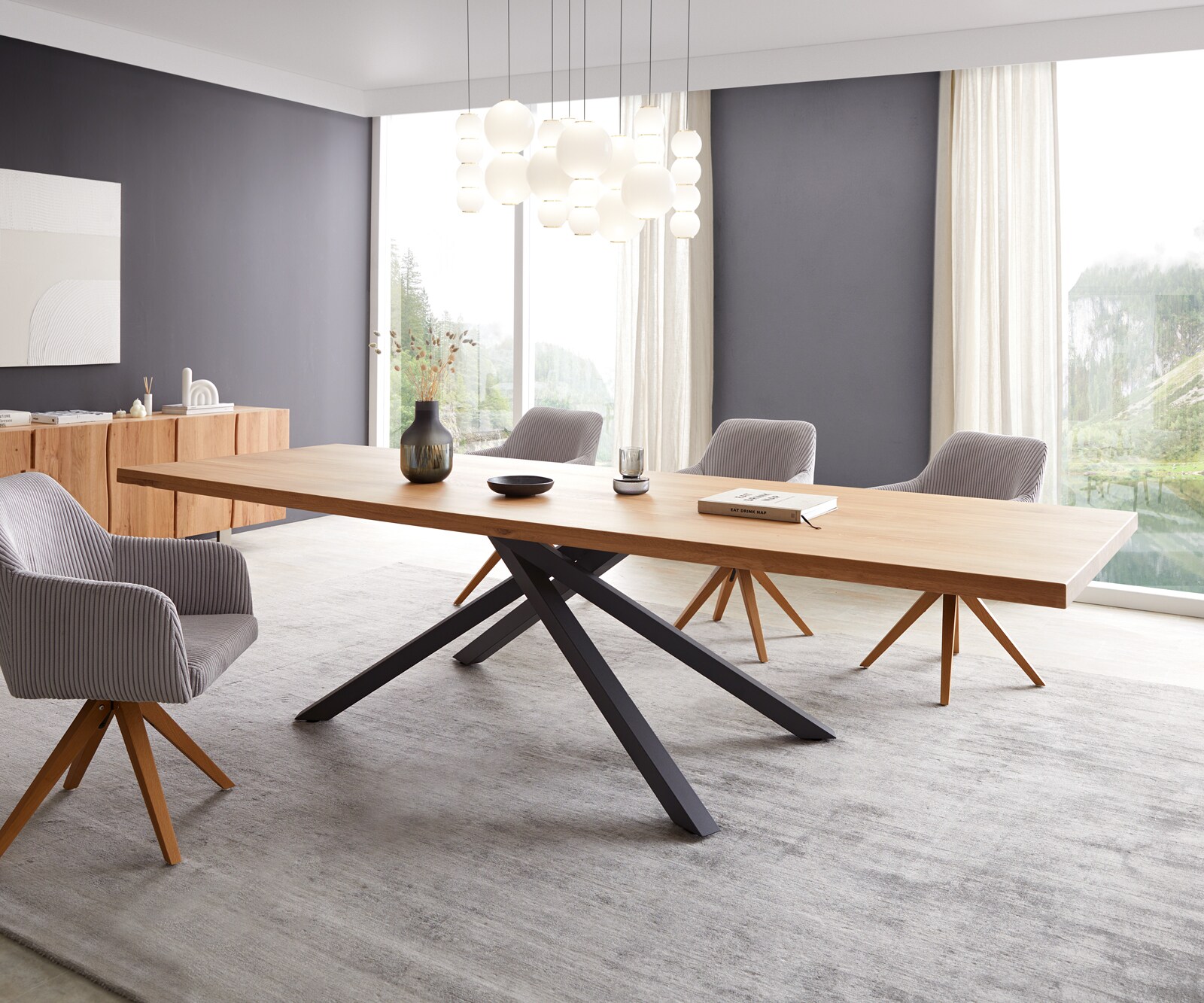 Esstisch Edge 300x100 Eiche Natur Kreuzgestell Rechteck Schwarz 2