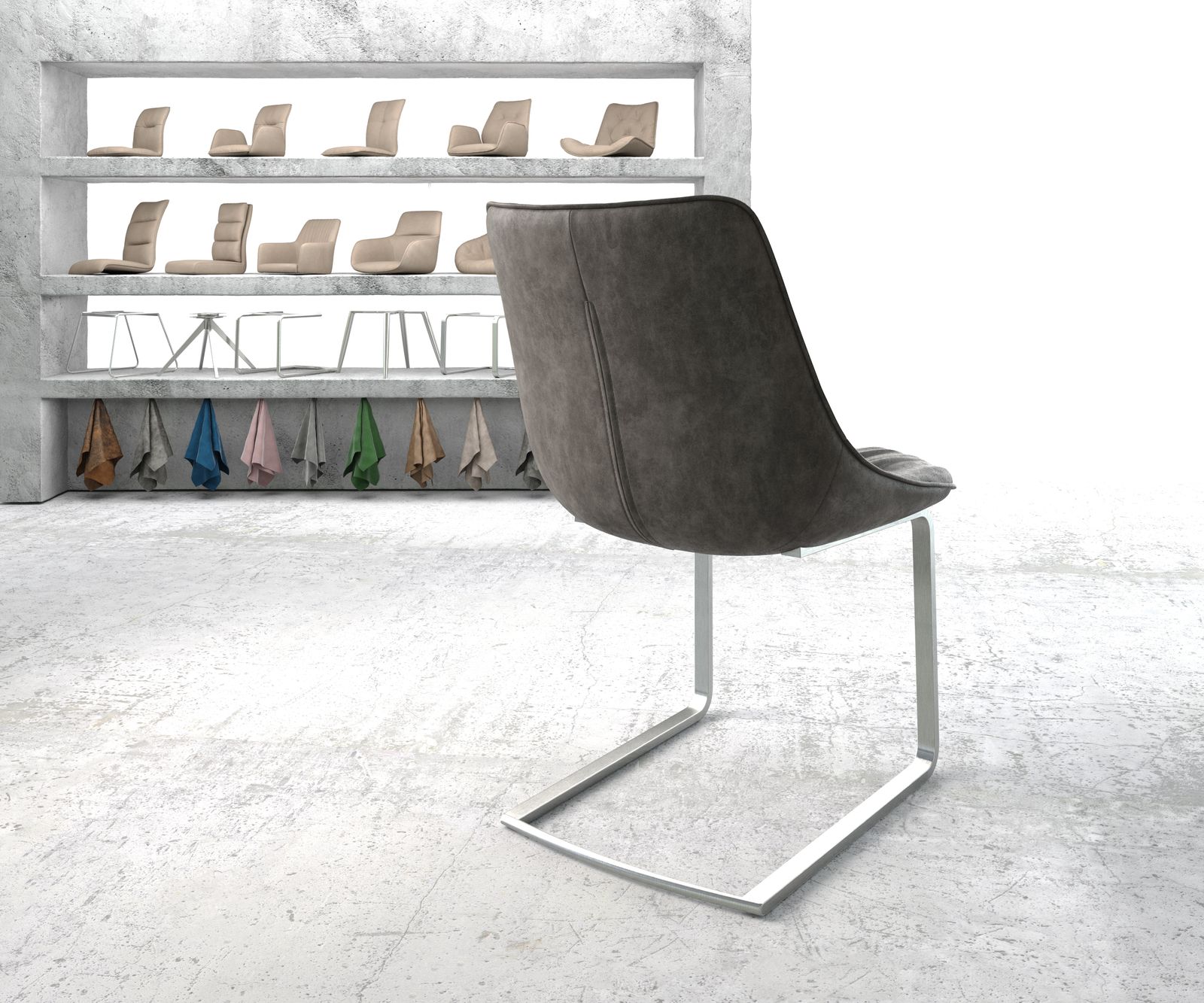 Schwingstuhl Elda-Flex Anthrazit Vintage Freischwinger flach Edelstahl 2