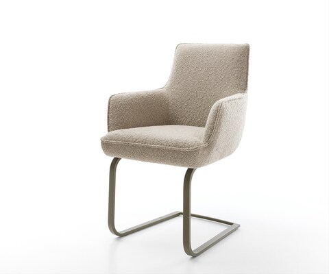 Freischwinger Heira-Flex mit Armlehnen Bouclé Schlamm Freischwinger flach Effektfinish Titan Taschenfederkern