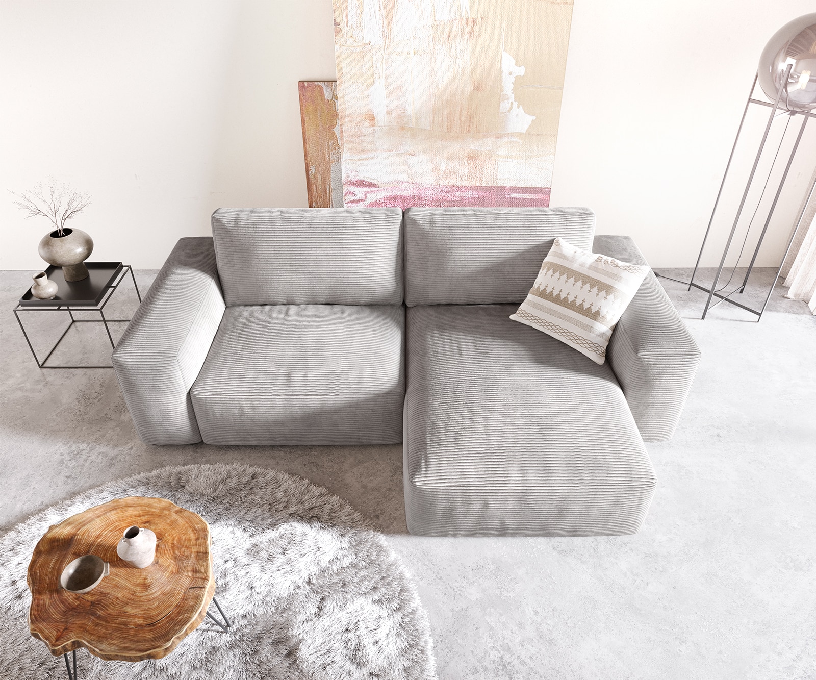 Ecksofa Lanzo L 260x160 cm Cord Silbergrau Recamiere variabel 3 Ecksofa Lanzo L 260x160 cm Cord Silbergrau Recamiere variabel 3