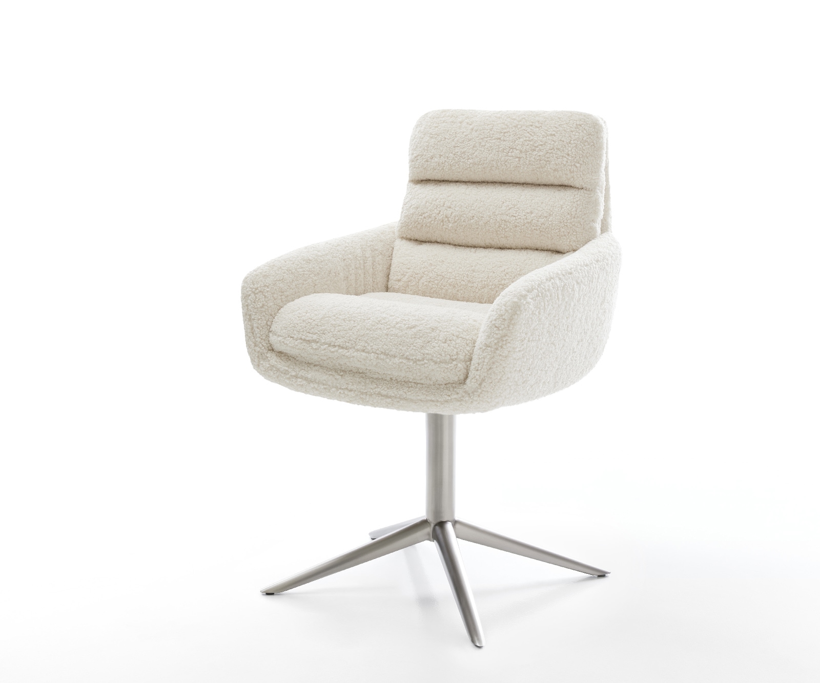 Drehstuhl Abelia-Flex mit Armlehnen Teddystoff Beige Fußkreuz Edelstahl 360° drehbar Wippfunktion