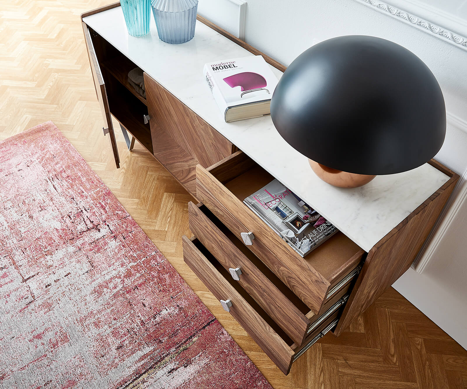 Sideboard Pacino 175 cm Sheesham Natur Steinplatte Weiß 4