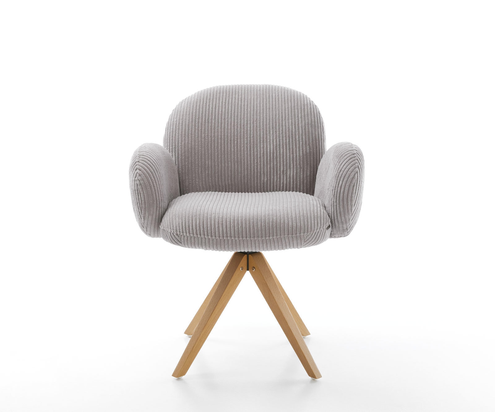 Drehstuhl Nube-Flex mit Armlehnen Cord Silbergrau Holzgestell kantig Natur 180° drehbar Taschenfederkern 1