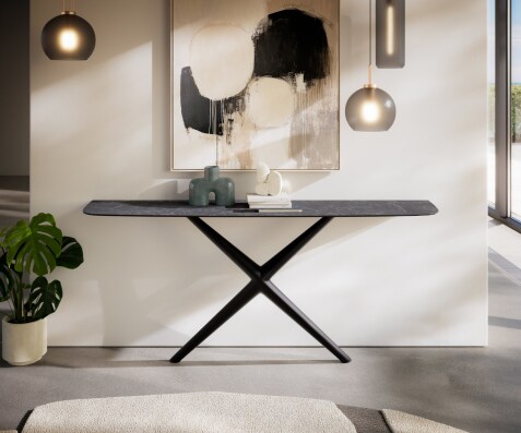 Konsolentisch Edge Boot 180x40 cm Keramik Laminam® Nero Greco Anthrazit Estelo Metall Schwarz