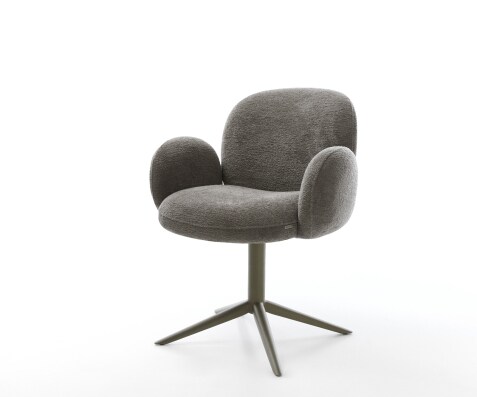 Drehstuhl Nube-Flex mit Armlehnen Bouclé Soft Schlamm Fußkreuz Effektfinish Titan 360° drehbar Wippfunktion Taschenfederkern
