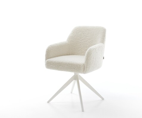 Drehstuhl Greg-Flex Teddystoff Beige Kreuzgestell breit Weiß 360° drehbar Wippfunktion Taschenfederkern