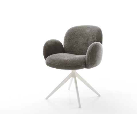 Drehstuhl Nube-Flex mit Armlehnen Bouclé Soft Schlamm Kreuzgestell breit Weiß 360° drehbar Wippfunktion Taschenfederkern