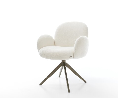 Drehstuhl Nube-Flex mit Armlehnen Bouclé Soft Beige Kreuzgestell breit Effektfinish Titan 360° drehbar Wippfunktion Taschenfederkern