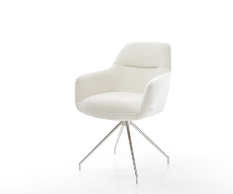 Esszimmerstuhl Pejo-Flex Bouclé Soft Beige Kreuzgestell konisch Edelstahl Taschenfederkern
