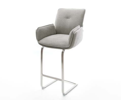 Barstuhl Nela-Flex Strukturstoff Soft Grau Freischwinger Flach Edelstahl Silberfarben