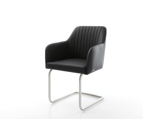 Freischwinger Greg-Flex Echt-Leder Schwarz Freischwinger rund Edelstahl Taschenfederkern
