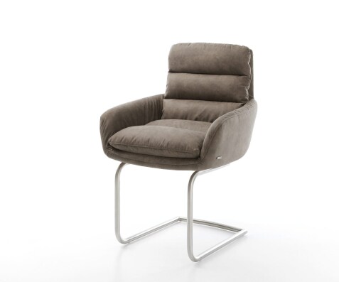 Freischwinger Abelia-Flex mit Armlehnen Mikrofaser Taupe Vintage Freischwinger rund Edelstahl