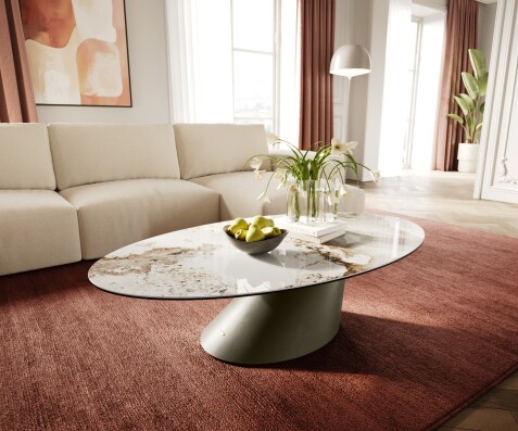 Couchtisch Edge Oval 140x80 cm Keramik Minas Melange Conis Metall Effektfinish Titan