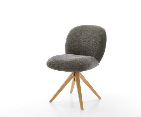 Drehstuhl Nube-Flex Bouclé Soft Schlamm Holzgestell kantig Natur 360° drehbar Taschenfederkern