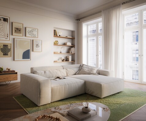 Ecksofa Sirpio XL 270x170 cm Strukturstoff Soft Beige Recamiere variabel