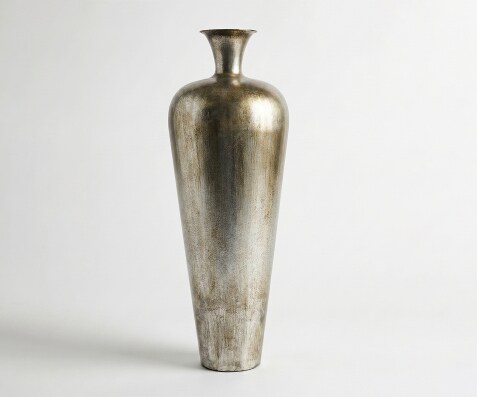 Vase Marvella B27 x T27 x H78 cm Metall Platin Aurum Handgemacht