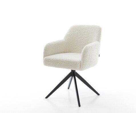 Drehstuhl Greg-Flex Teddystoff Beige Kreuzgestell breit Schwarz 360° drehbar Wippfunktion Taschenfederkern