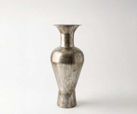 Vase Medora B25 x T25 x H60 cm Metall Platin Aurum Handgemacht