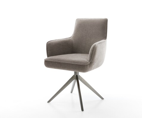 Drehstuhl Heira-Flex mit Armlehnen Strukturstoff Soft Taupe Kreuzgestell breit Graphit 360° drehbar Wippfunktion Taschenfederkern