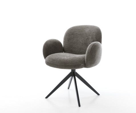 Drehstuhl Nube-Flex mit Armlehnen Bouclé Soft Schlamm Kreuzgestell breit Schwarz 360° drehbar Wippfunktion Taschenfederkern